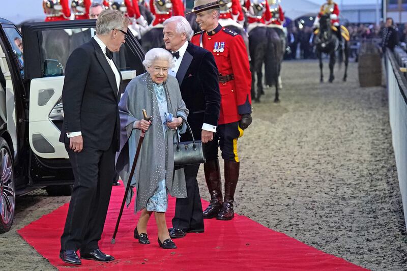 Queen Elizabeth II arrives for ‘A Gallop Through History’ performance. as part of the official celebrations for her platinum jubilee at the Royal Windsor Horse Show. Getty Images