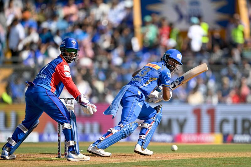 Mumbai Indians' captain Hardik Pandya on his way to a total of 39 off 33 deliveries. AFP