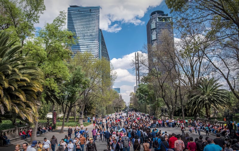 Crowds on Chapultepec Avenue in Mexico City. Mexico was voted the world's number one destination for expatriates to live and work, according to the InterNations Expat Insider 2022 survey. Getty