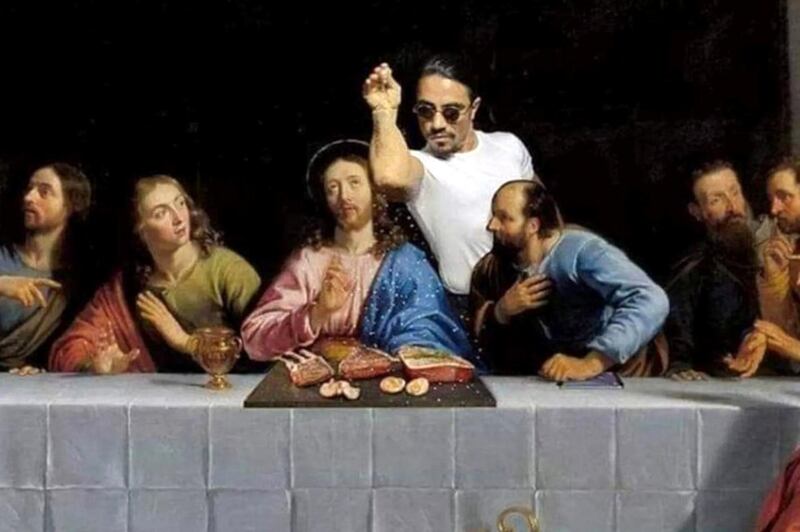Salt Bae standing behind Jesus in a doctored version of Leonardo da Vinci’s 'The Last Supper'.