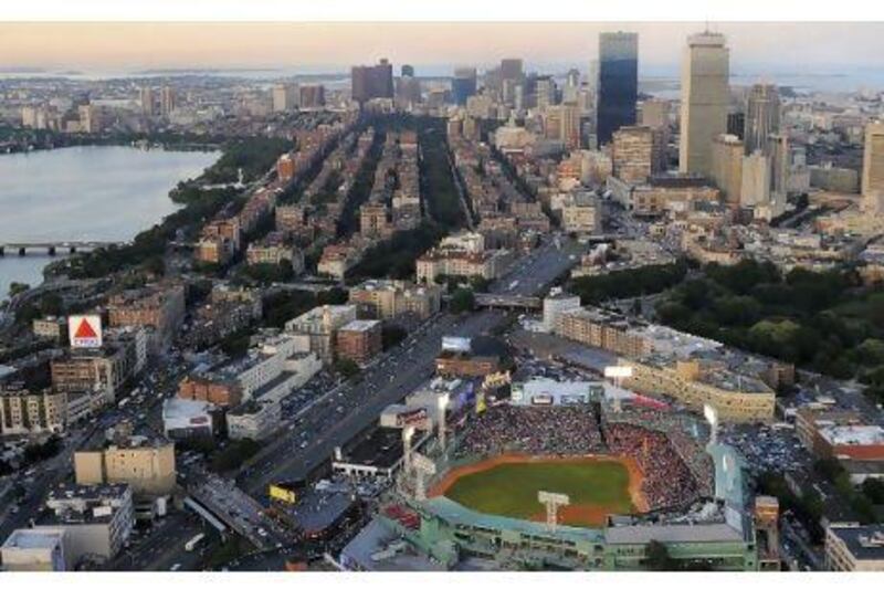 A view over Boston with Fenway Park in the foreground – visit in the next month or two to catch the Red Sox in action.