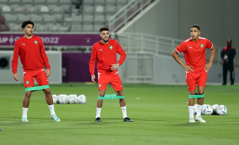 Players of Morocco during training. EPA