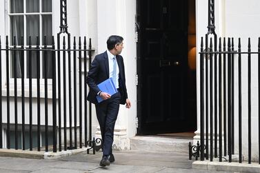 LONDON, UNITED KINGDOM – MARCH 23:  Chancellor of the Exchequer Rishi Sunak leaves 11 Downing Street for the House of Commons to deliver his Spring Statement on March 23, 2022 in London, England. Chancellor Rishi Sunak is set to deliver the Spring Statement at the House of Commons as UK inflation hits a 30-year high amid escalating cost of living crisis.  (Photo by Leon Neal / Getty Images)