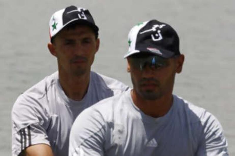 Iraqi rowing athletes Hamza Hussein (rear) and Haider Nawzad who will now get the chance to compete in Beijing following the IOC's decision to revoke their ban on Iraq..