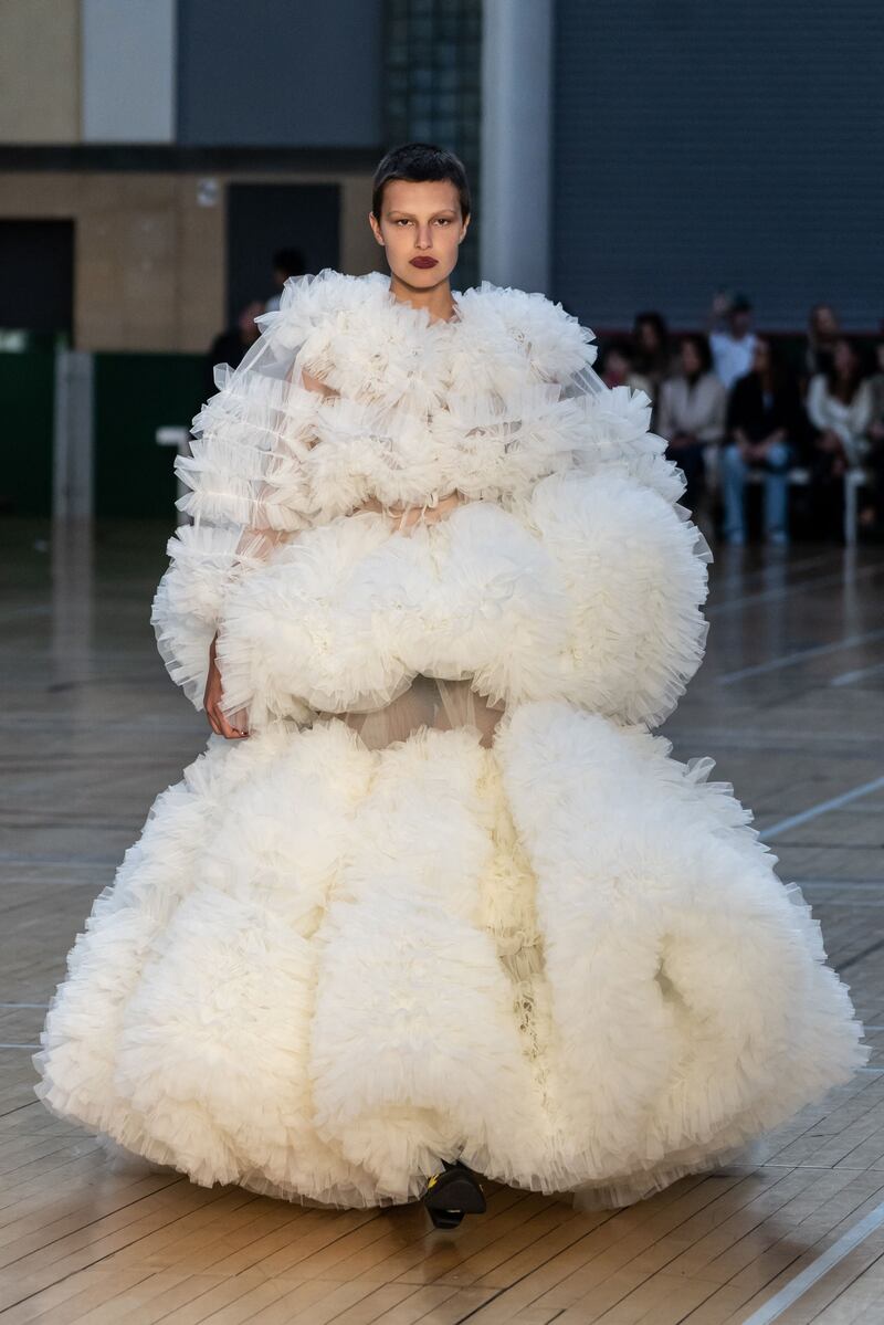 A huge gown of gathered tulle at Molly Goddard. AFP