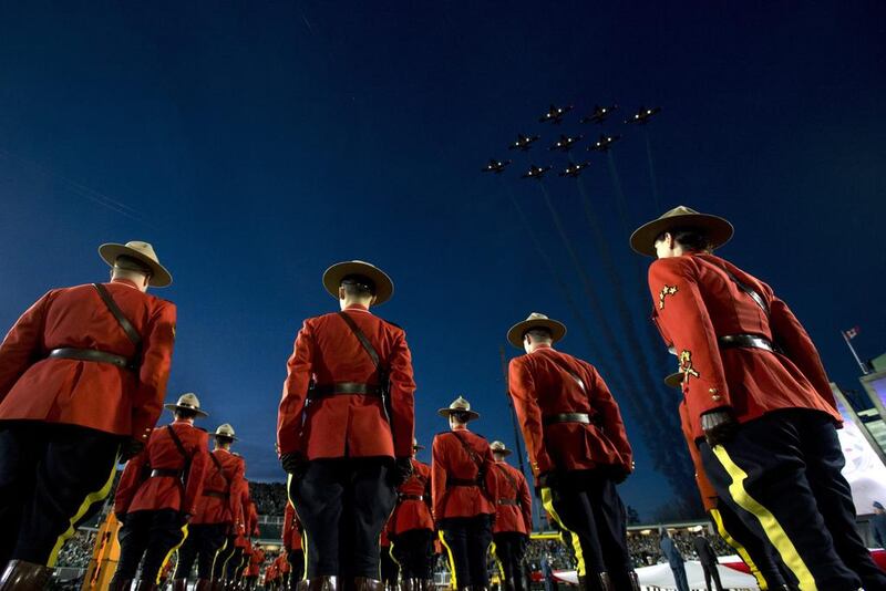The Snowbirds fly over the field during pregame ceremonies in Regina, Saskatchewan. Frank Gunn / AP Photo / The Canadian Press 