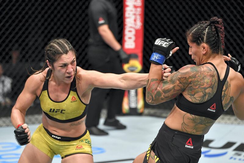 ABU DHABI, UNITED ARAB EMIRATES - JULY 26: (L-R) Bethe Correia of Brazil punches Pannie Kianzad of Iran in their bantamweight fight during the UFC Fight Night event inside Flash Forum on UFC Fight Island on July 26, 2020 in Yas Island, Abu Dhabi, United Arab Emirates. (Photo by Jeff Bottari/Zuffa LLC via Getty Images) *** Local Caption *** ABU DHABI, UNITED ARAB EMIRATES - JULY 26: (L-R) Bethe Correia of Brazil punches Pannie Kianzad of Iran in their bantamweight fight during the UFC Fight Night event inside Flash Forum on UFC Fight Island on July 26, 2020 in Yas Island, Abu Dhabi, United Arab Emirates. (Photo by Jeff Bottari/Zuffa LLC via Getty Images)