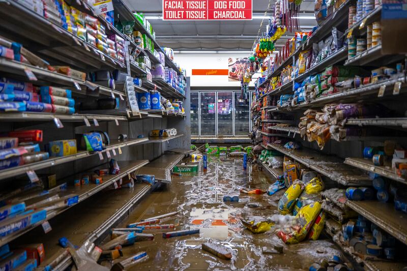 A flooded shop in Isom, Kentucky. AP