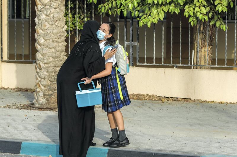 Abu Dhabi, United Arab Emirates, August 30, 2020.  Children return to school on Sunday after months off due to the Covid-19 pandemic at the Brighton College, Abu Dhabi.
Victor Besa /The National
Section:  NA
Reporter:  Haneen Dajani