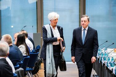 Christine Lagarde with Mario Draghi. Ms Lagarde takes over from Mr Draghi as ECB chief later this year. Bloomberg