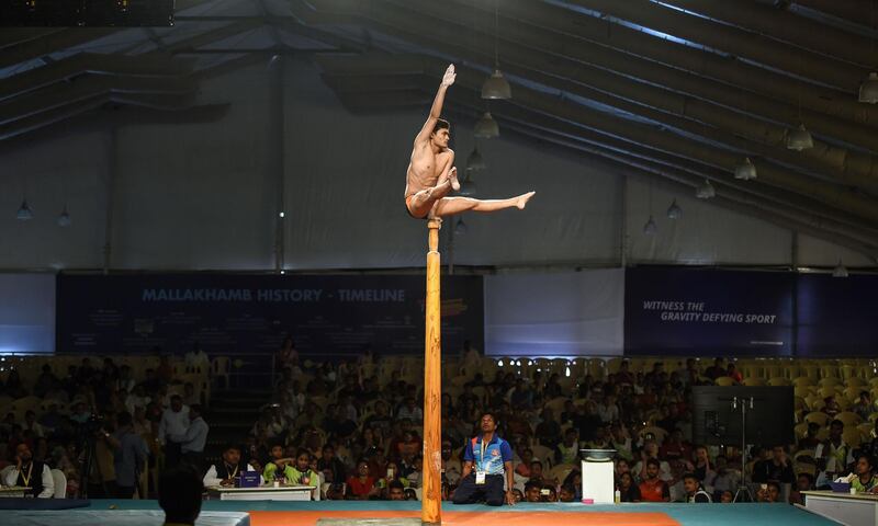 Different acrobatic exercises and yogic postures are performed on it. AFP