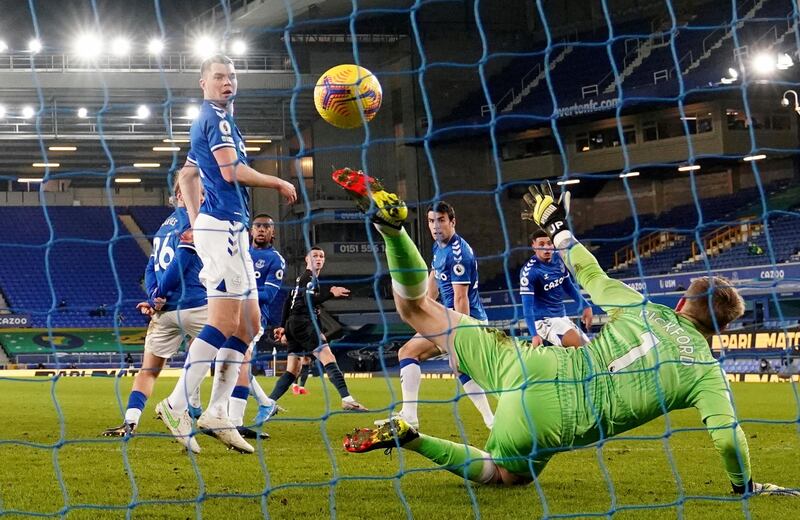 Phil Foden scores the opener against Everton. Reuters