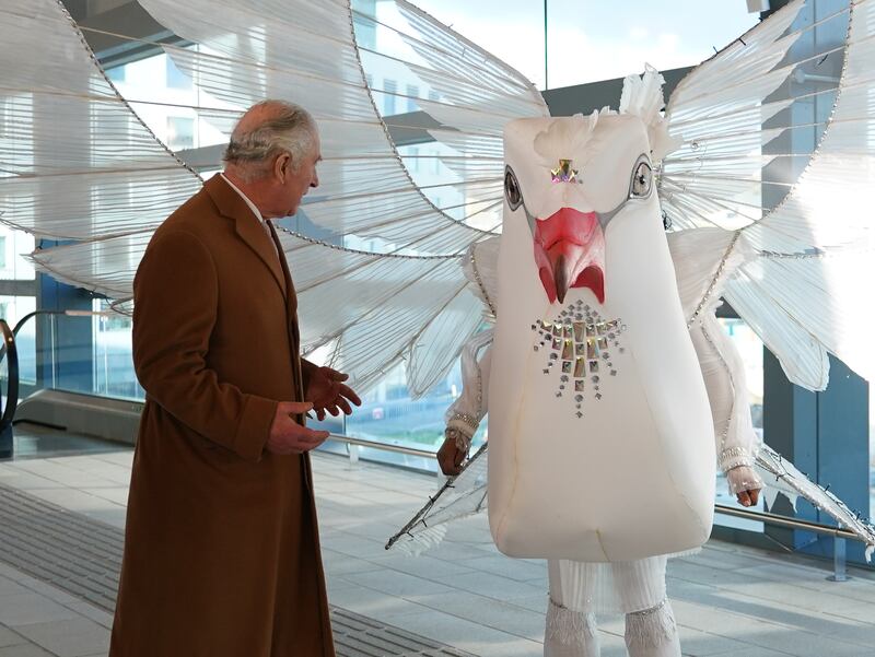 The king at an event on the new cable transit system that will connect Luton rail station to Luton Airport. PA