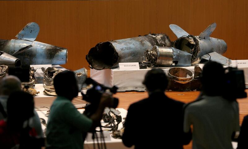 FILE PHOTO: Remains of the missiles which Saudi government says were used to attack an Aramco oil facility are displayed during a news conference in Riyadh, Saudi Arabia September 18, 2019. REUTERS/Hamad I Mohammed/File Photo