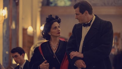 Juliette Binoche as Coco Chanel and Ben Mendelsohn as Christian Dior in The New Look. Photo: Apple TV+