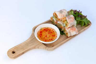 Vietnamese Foodies' rice paper shrimp rolls made using lettuce, cucumber, carrots and herbs from the Ras Al Khor Fruit and Vegetable Market