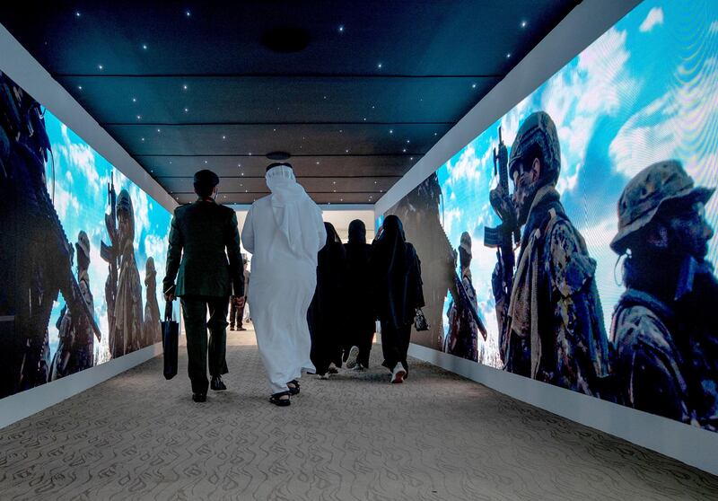 Abu Dhabi, United Arab Emirates, February 22, 2021.  Idex 2021 Day 2.
Visitors at the exhibition.
Victor Besa / The National
Section:  NA