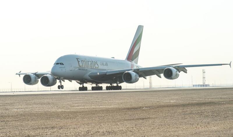 Emirates' inaugural A380 Dubai-to-Doha flight taxis at Hamad International Airport. Courtesy Emirates