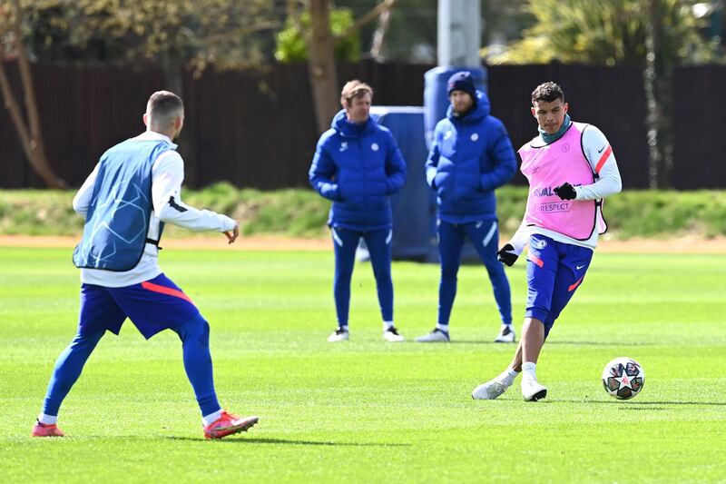 COBHAM, ENGLAND - APRIL 06:  Thiago Silva of Chelsea during a training session at Chelsea Training Ground on April 6, 2021 in Cobham, England. (Photo by Darren Walsh/Chelsea FC via Getty Images)