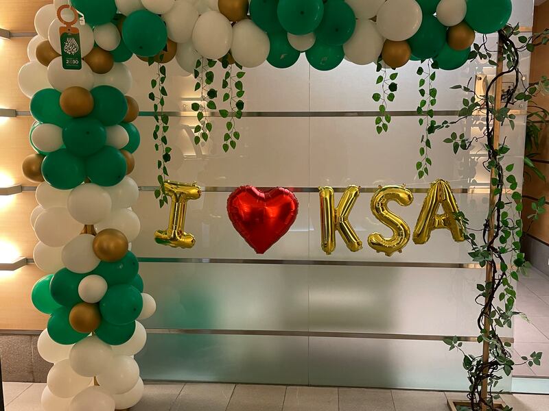 Shopping centres across the kingdom are adorned with white and green balloons to celebrate Saudi National Day.