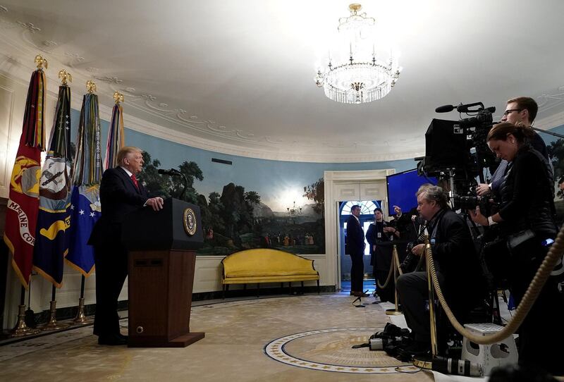 US President Donald Trump makes a statement at the White House. Reuters