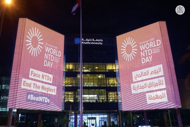 Buildings around Abu Dhabi lit up for World Neglected Tropical Diseases Day. Courtesy Abu Dhabi Media Office