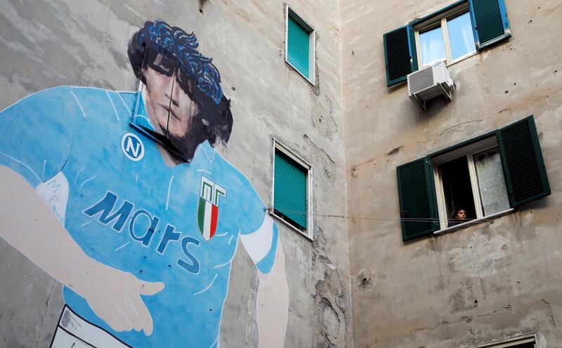 A mural depicting Diego Maradona in Naples. Reuters