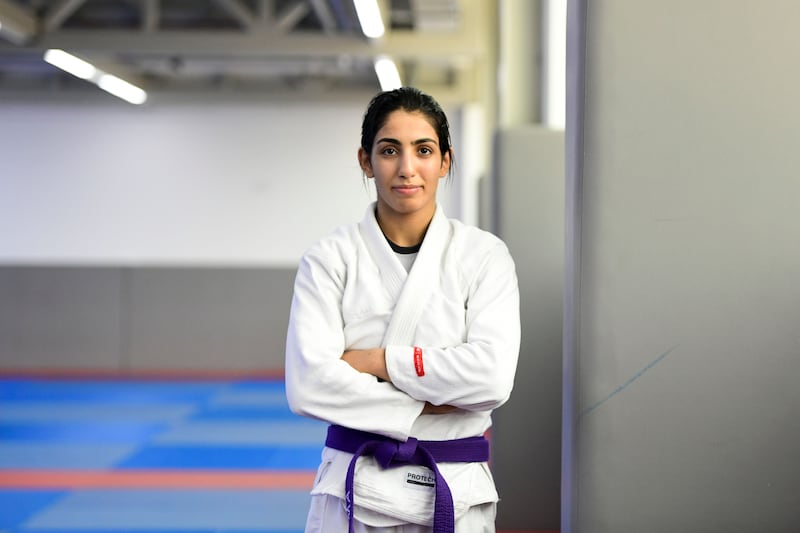 Shamma Al Kalbani - the first Emirati female to win medals at the World Games - during training at the Jiu-Jitsu Arena, Zayed Sports City, Abu Dhabi. Khushnum Bhandari / The National