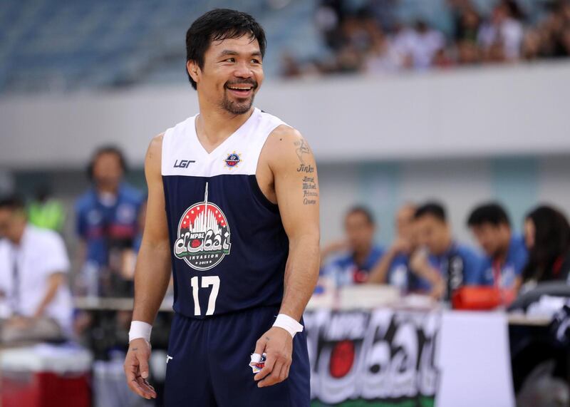 Dubai, United Arab Emirates - September 28, 2019: Dubai Invasion 2019, MPBL event, headlined by Manny Pacquiao in an All Star game. Saturday the 28th of September 2019. Hamden Sports Complex, Dubai. Chris Whiteoak / The National