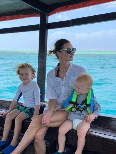 The writer and her two young sons on a snorkelling trip in Zanzibar. Yvonne Kerr