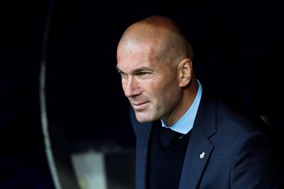 epa06731634 Real Madrid's head coach Zinedine Zidane before the Spanish Primera Division soccer match between Real Madrid and Celta Vigo at Santiago Bernabeu stadium in Madrid, Spain, 12 May 2018.  EPA/J.P.GANDUL