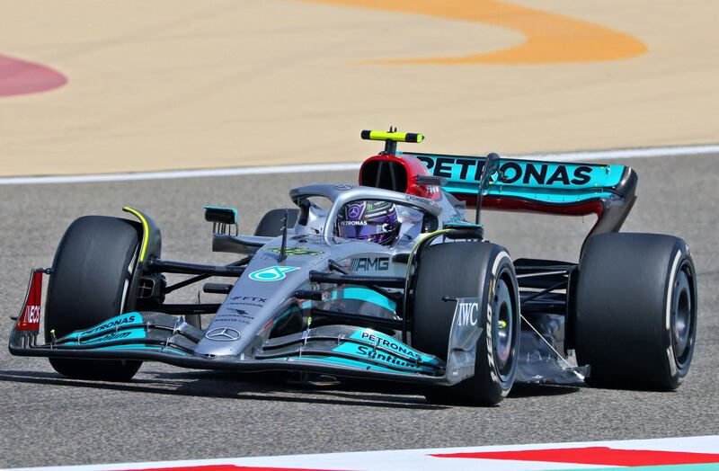 Lewis Hamilton during the first day of Formula One pre-season testing at the Bahrain International Circuit on Thursday, March 10, 2022. AFP