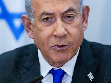 Israeli Prime Minister Benjamin Netanyahu chairs a cabinet meeting at the Kirya military base in Tel Aviv on December  24, 2023. AP