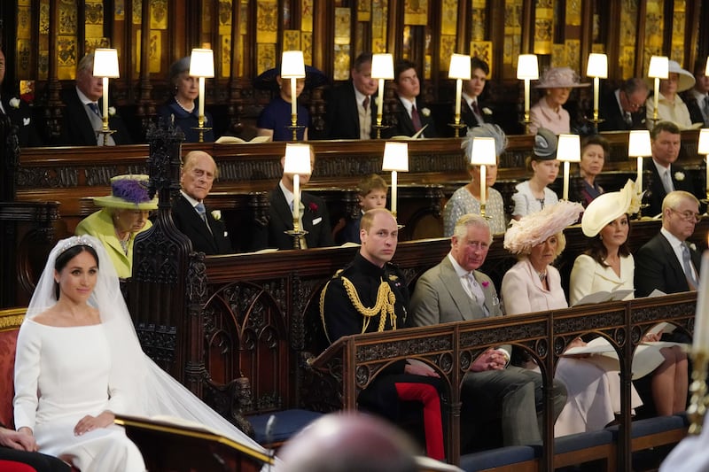 2018: Prince William looks on as Meghan Markle sits in George's Chapel, Windsor Castle, for her wedding to Prince Harry. Getty Images