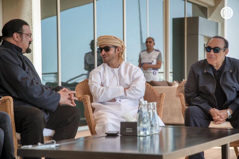 Hollywood actor and guest Steven Seagal and Sheikh Hazza. Courtesy: Dubai Media Office