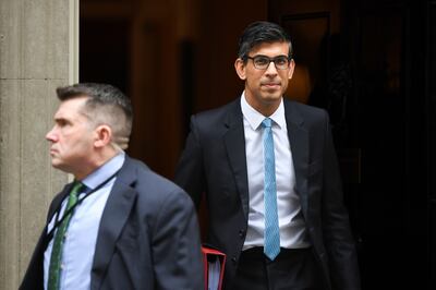 UK Prime Minister Rishi Sunak departs from 10 Downing Street to attend a weekly questions and answers session at Parliament in London on Wednesday. Bloomberg