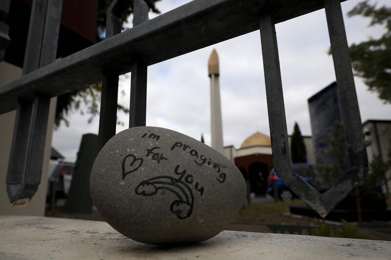 A message of solidarity on a rock left in front Al Noor mosque. AFP