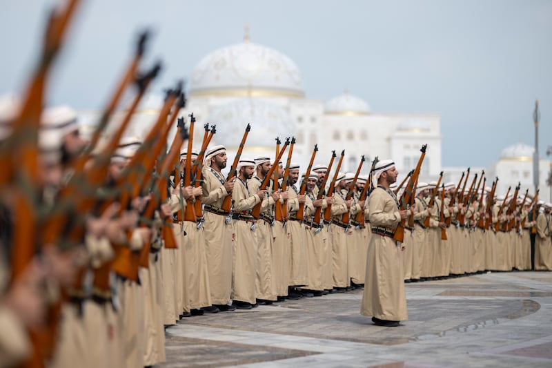 The ceremony featured the national anthems of the UAE and Kuwait, an honour guard and a 21-gun salute. Mohamed Al Blooshi for the UAE Presidential Court