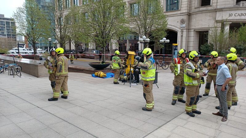 Firefighters at the scene at the Canary Wharf health club. Photo: London Fire Brigade