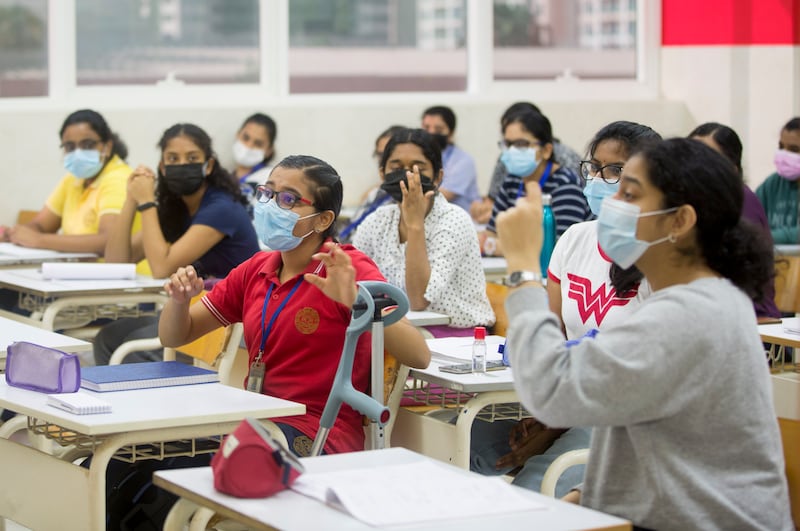 Pupils on their first day of in-person learning at the Indian High School.