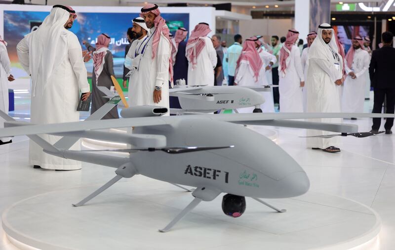 Visitors attend Saudi Arabia’s first World Defense Show, north of the capital Riyadh. AFP