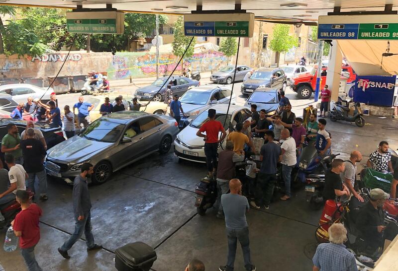 Cars queue for fuel at a gas station in Beirut, Lebanon June 17, 2021. Picture taken June 17, 2021. REUTERS/Issam Abdallah