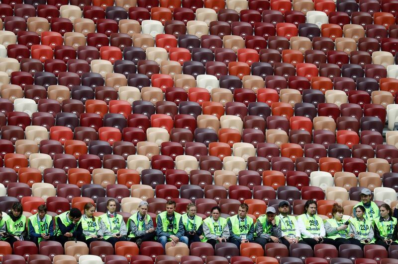 Stewards wait before Russia train at the Luzhniki Stadium, Moscow, Russia. Kai Pfaffenbach / Reuters