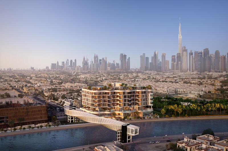 The property has a Downtown Dubai backdrop and is located on the Dubai Canal in Jumeirah.