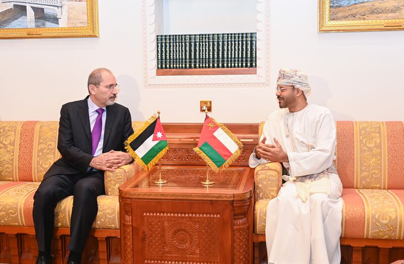 Jordanian Foreign Minister Ayman Safadi, who accompanied King Abdullah on his visit to Oman, discusses co-operation and matters of mutual concern with Sayyid Badr Albusaidi, the sultanate's Foreign Minister. Oman News Agency