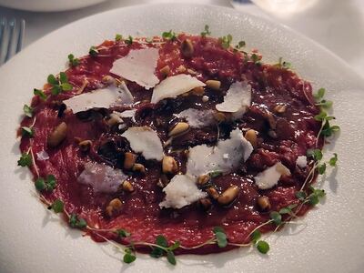 The carpaccio is made with an unexpected ingredient that diners are encouraged to identify. Photo: Juman Jarallah / The National