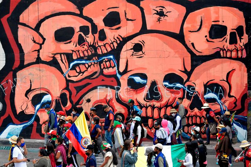 Colombian indigenous people demonstrate against the government in the framework of a "Minga" (indigenous meeting) in Bogota.  AFP