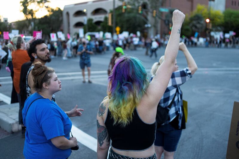 People demonstrate during an abortion rights rally in Tucson. Reuters