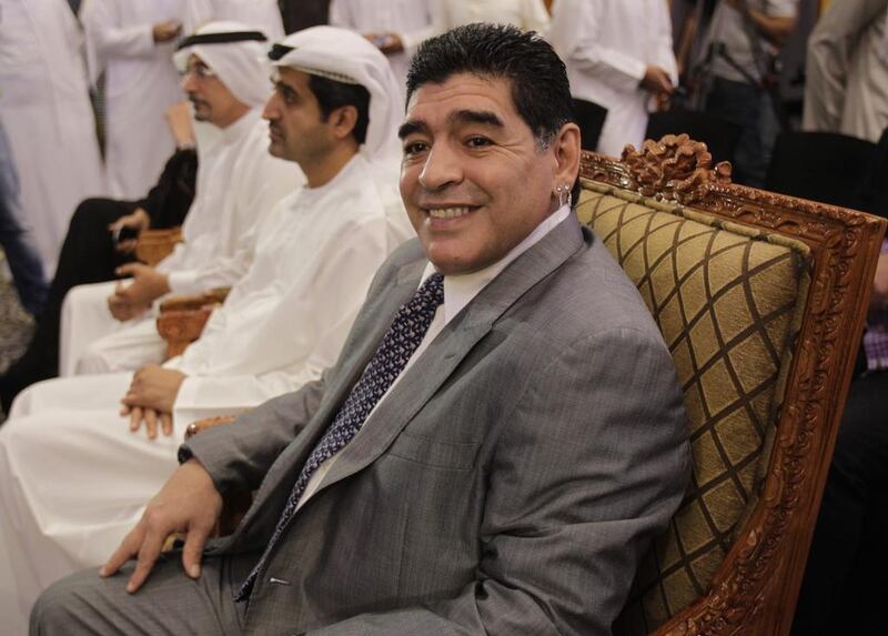 Diego Maradona at his introduction as Dubai's Honorary Ambassador of Sports in July. Kamran Jebreili / AP