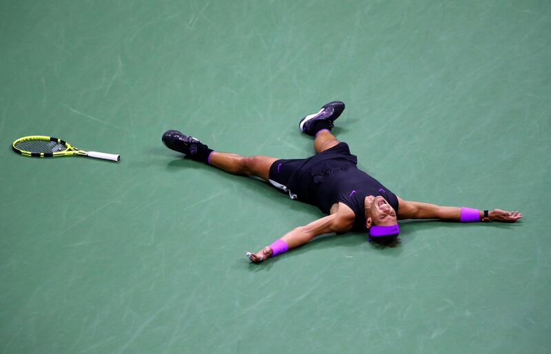 Rafael Nadal  celebrates after winning the US Open at Flushing Meadows on Sunday. Getty